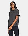 Calvin Klein Women Black Ribbed Round Neck Metallic Striped T-Shirt