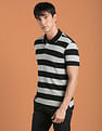 Flying Machine Horizontal Stripe Tipped Collar Polo Shirt