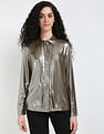 Tommy Hilfiger Gold Lame Pleated Front Shirt