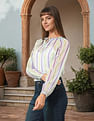 U.S. Polo Assn. Women Chiffon Sheer Vertical Striped Top