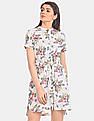 U.S. Polo Assn. Women White Mandarin Neck Floral Print Shirt Dress