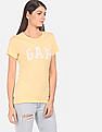GAP Women Light Yellow Logo Front Cotton T-Shirt