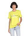 Calvin Klein Women Neon Green Crew Neck Brand Print T-Shirt