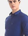 USPA Tailored Men Royal Blue Slim Fit Printed Formal Shirt