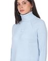 Calvin Klein Jeans Women Light Blue Turtle Neck Embroidered Monogram Sweater