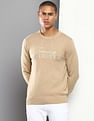 Tommy Hilfiger Men Beige Crew Neck Niles Logo Heathered Sweater
