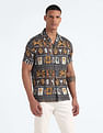 Flying Machine Graphic Print Cuban Collar Shirt