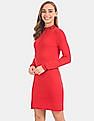 Calvin Klein Women Red Logo Neck Fitted Sweater Dress