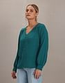 U.S. Polo Assn. Women Mock Button Placket Long Sleeve Top