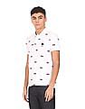 U.S. Polo Assn. Men White Logo Print Pique Polo Shirt