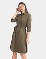 U.S. Polo Assn. Women Green Tie Up Waist Shirt Dress